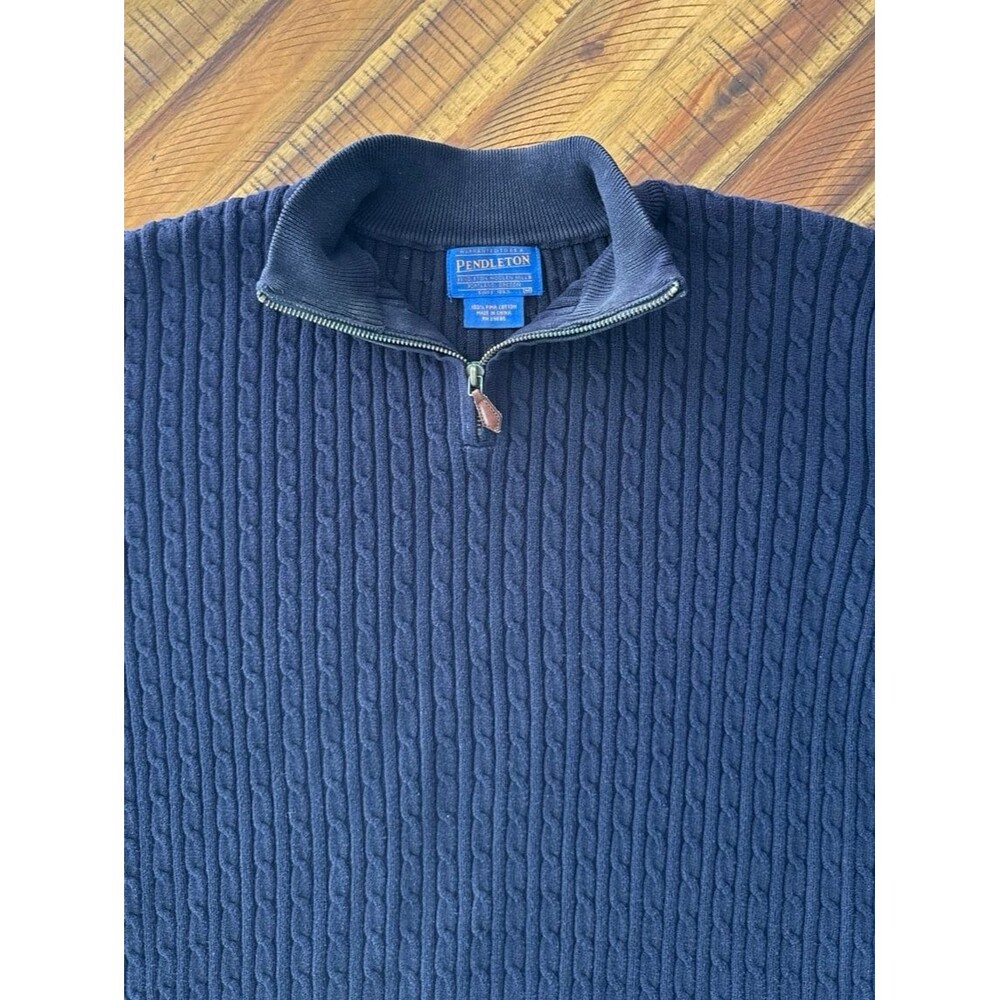 Pendleton Navy Blue Cable Knit Quarter-Zip Sweater 100% Pima Cotton Men’s M